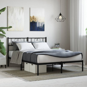 Bed Frame Black Steel 55.1 x 78.7 in Bed Frame Rectangu...