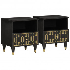 Bedside Cabinet Set of 2 Black and brown