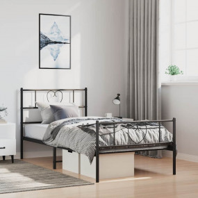 Bed Frame Black Powder-Coated Steel Twin Bed Frame Rect...