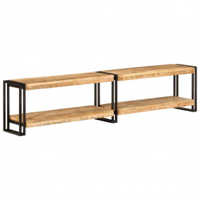 TV Cabinet Natural wood grain and black metal Solid man...
