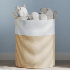 Storage Basket Beige and white Woven cotton rope Medium