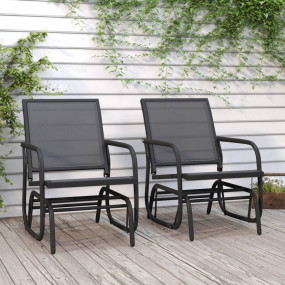 Garden Glider Chair Set of 2 Black Textilene, Steel Med...
