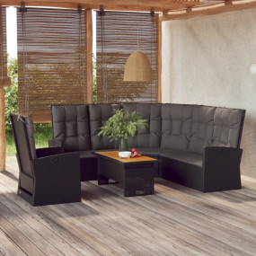 Garden Lounge Set Black PE Rattan, Acacia wood, Powder-...