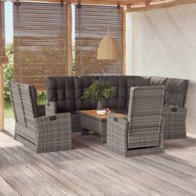 Garden Lounge Set Grey PE Rattan 4 Piece Set Adjustable...