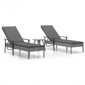 Sun Lounger Grey PE rattan, powder-coated steel Extra L...