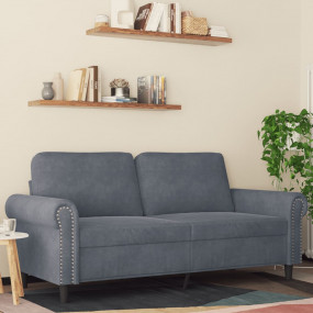 2-seater Sofa Dark Gray Velvet (100% polyester), Metal,...
