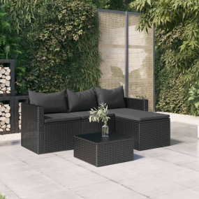 Patio Lounge Set 3 Piece Set Black PE rattan Large