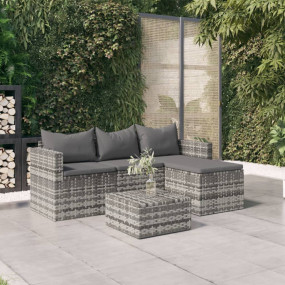 Garden Lounge Set Gray, Anthracite PE Rattan, Powder-co...