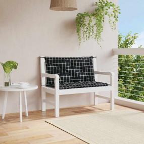 Garden Bench Cushion Set of 2 Black Check Pattern
