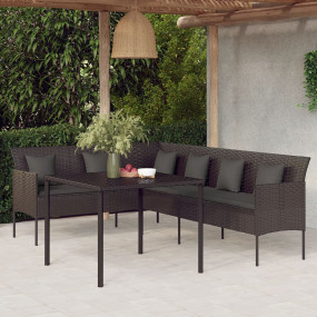 Garden Dining Set Black PE rattan, powder-coated steel ...