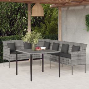 Garden Dining Set Grey, Anthracite PE Rattan, Powder-Co...