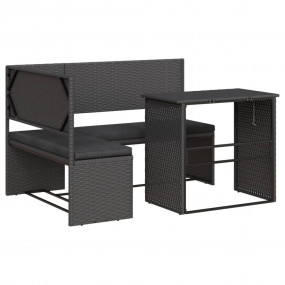 Garden Sofa Black Poly Rattan, Powder-Coated Steel, Pol...