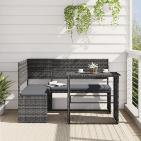Garden Sofa Grey PE Rattan, Powder-Coated Steel L-Shape...