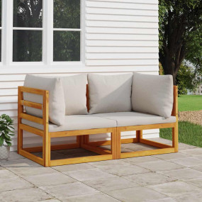 Corner Sofa Light grey Solid acacia wood, Polyester Med...
