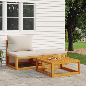 Garden Lounge Set Light grey, natural wood