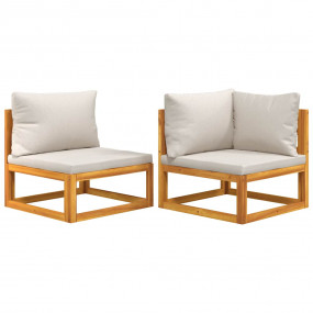 Garden Sofa Set Light Grey, Natural Wood