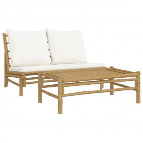 Garden Lounge Set Cream white, Natural bamboo Bamboo, 1...