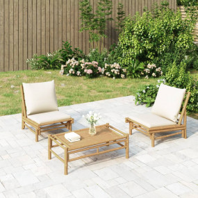Garden Chair Bamboo with cream white cushions 23.6 x 33...