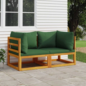Corner Sofa Green cushions Solid acacia wood and polyes...