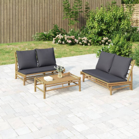 Garden Lounge Set Dark grey, Natural Bamboo Bamboo, Pol...