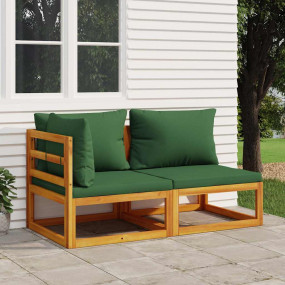 Garden Sofa Set Natural Wood, Green Cushions Solid Acac...