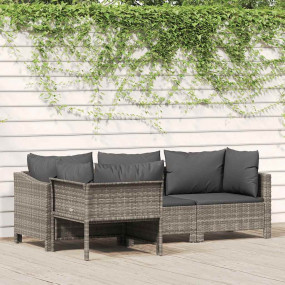 Garden Lounge Set Gray Poly rattan, powder-coated steel...