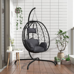 Hanging Egg Chair Anthracite Poly Rattan, Powder-Coated...