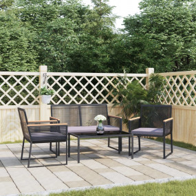 Garden Lounge Set Black Steel, Polyester, Glass Bigger ...