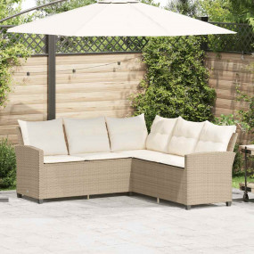 Couch Sofa Beige PE rattan, powder-coated steel Large