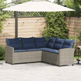Couch Sofa Grey PE Rattan, Powder-Coated Steel, Polyest...