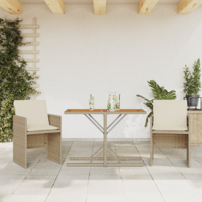 Bistro Set Beige PE rattan, powder-coated steel, solid ...