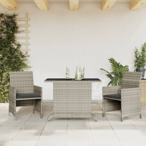 Bistro Set Light grey PE rattan, powder-coated steel, t...