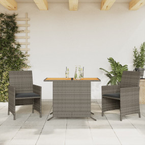Bistro Set Gray PE rattan, powder-coated steel, solid a...