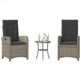 Bistro Set Grey PE rattan, powder-coated steel, 100% po...