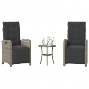 Bistro Set Grey PE Rattan Medium UV-resistant materials