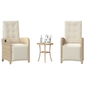 Bistro Set Beige PE rattan Standard Adjustable Footrest...