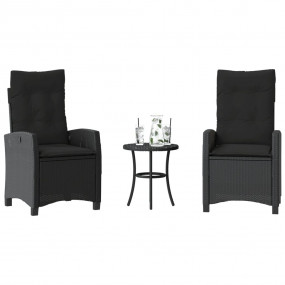 Bistro Set Black PE rattan 2-Piece Set Removable Covers