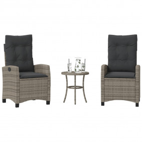 Bistro Set Grey Poly Rattan 2-seater Adjustable Armrest...