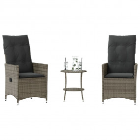 Bistro Set Grey PE rattan, powder-coated steel, fabric ...