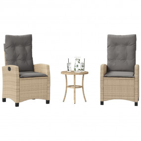 Bistro Set Mix beige PE rattan Adjustable Armrests Bist...