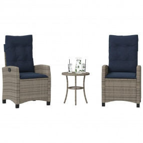 Bistro Set Grey Poly Rattan Compact Adjustable Armrests