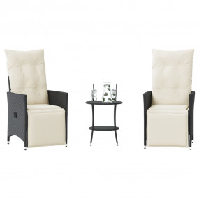 Bistro Set Black PE rattan 3 Piece Adjustable Footrests