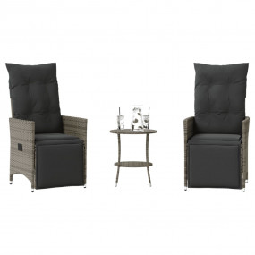 Bistro Set Grey Poly Rattan 2-seater Removable Covers