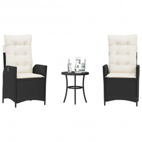 Bistro Set Black PE Rattan 3 Piece Set Foldable Bistro ...