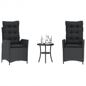 Bistro Set Black Poly rattan, Powder-coated steel, Poly...