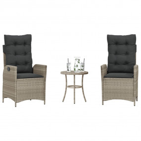 Bistro Set Light Grey PE Rattan, Powder-Coated Steel Co...