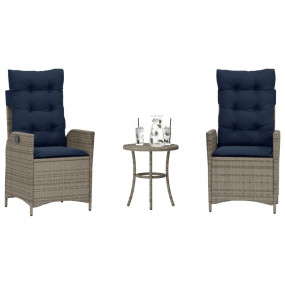 Bistro Set Grey PE rattan Compact Removable Covers Bist...