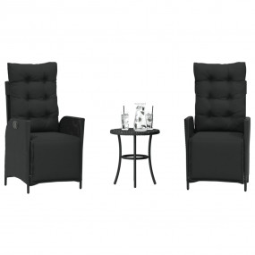 Bistro Set Black PE rattan Medium Adjustable Armrests