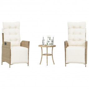 Bistro Set Beige PE rattan 2-seater Adjustable Footrest...