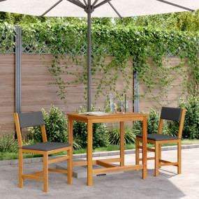 Balcony Set Dark Grey Cushion, Natural Wood